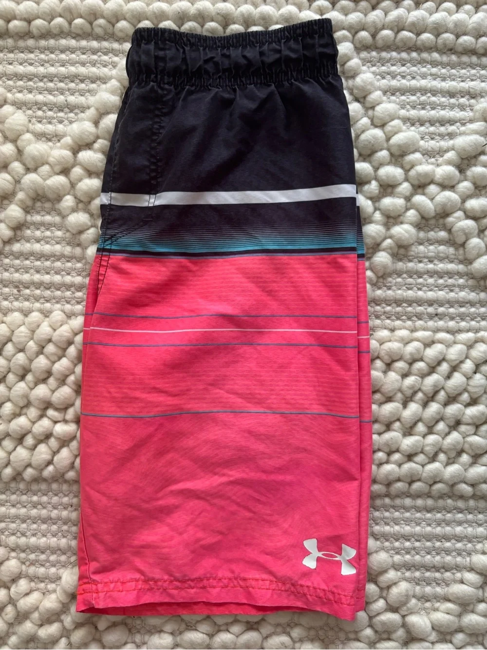 Under Armour Black and Pink Swim Shorts with Teal Stripe Youth boys size Med